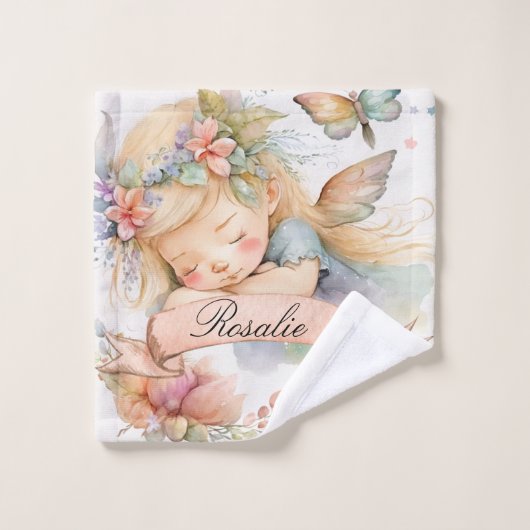 Whimsical Floral Sweet Dreams Sleeping Fairy Girl (Gant de toilette)