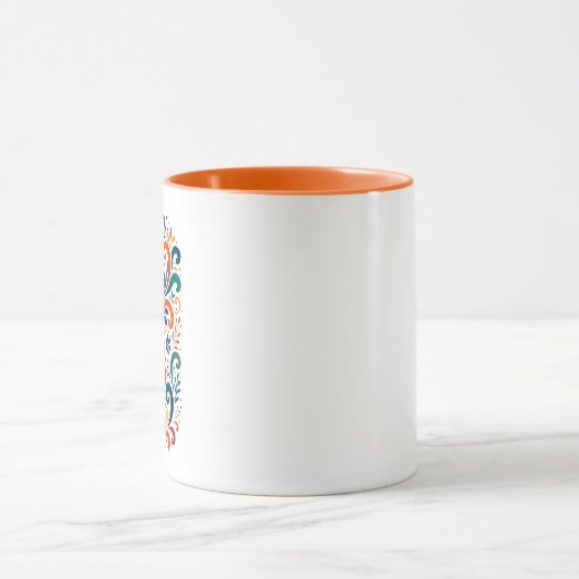 Whimsical Floral Swirl Mug - Orange Accent Handle (Centre)