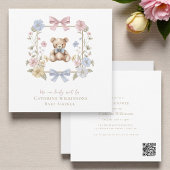 Whimsical Floral Teddy Bear Baby Shower QR code Kaart