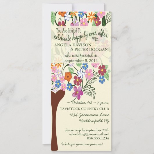 Whimsical Floral Tree Post Wedding Party Invite Kaart (Voorkant)