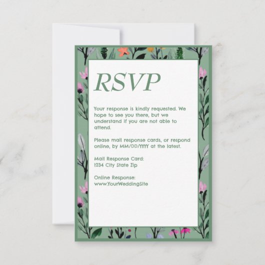 Whimsical Floral Waterverf bruiloft RSVP Kaartje (Achterkant)