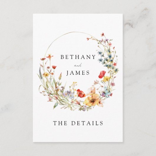 Whimsical Floral Wedding Details Behuizing Kaart (Voorkant)