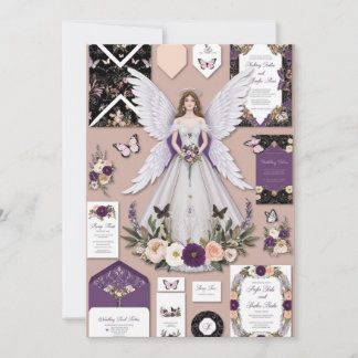 Whimsical Floral Wedding Invitation Set met Angel Kaart