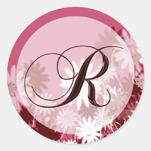 Whimsical Floral Wedding Monogram R Envelope Seal Ronde Sticker (Voorkant)