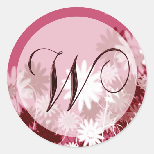 Whimsical Floral Wedding Monogram W Envelope Seal Ronde Sticker (Voorkant)