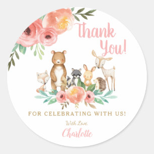 Whimsical Floral Woodland Animals Ronde Sticker