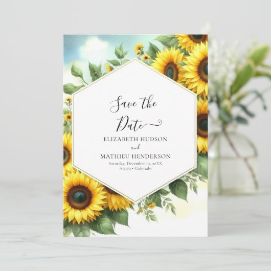 Whimsical Floral Zonnebloem bruiloft Save The Date (Staand voorkant)