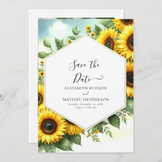 Whimsical Floral Zonnebloem bruiloft Save The Date (Voorkant / Achterkant)