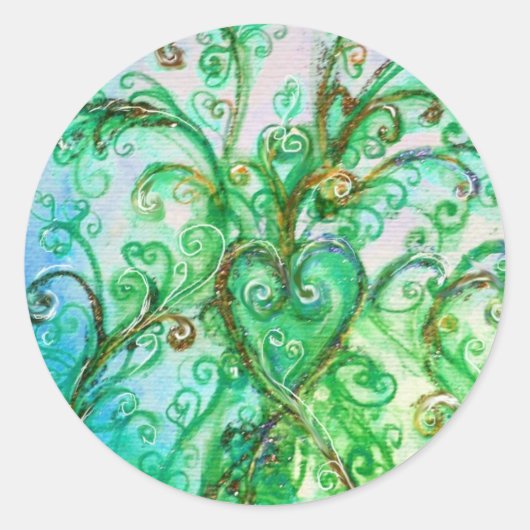 WHIMSICAL FLOURISHES bright blue green white Ronde Sticker (Voorkant)