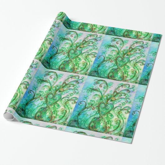 WHIMSICAL FLOURISHES bright green blue white Cadeaupapier (Uitgerold)