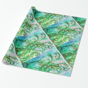 WHIMSICAL FLOURISHES bright green blue white Cadeaupapier