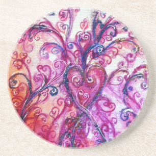 WHIMSICAL FLOURISHES HEART heldere roze blauw Zandsteen Onderzetter