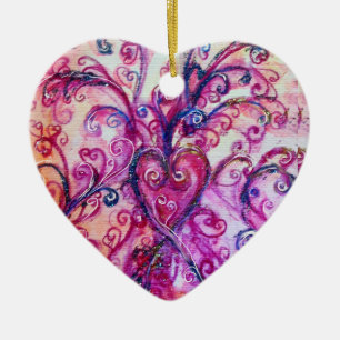 WHIMSICAL FLOURISHES HEART helderroze blauw groen Keramisch Ornament