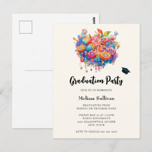 Whimsical Flower Bouquet Afstuderen Uitnodiging
