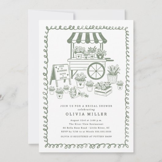 Whimsical Flower Cart Bruids Douche Uitnodiging (Voorkant)