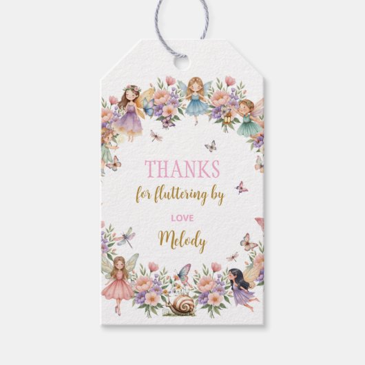 Whimsical flower fairy garden birthday cadeaulabel (Voorkant)