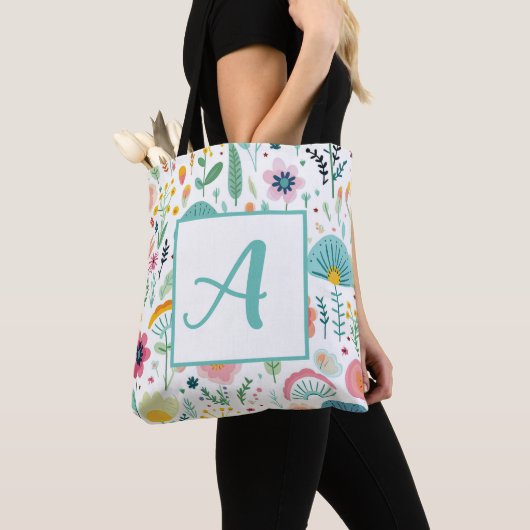 Whimsical Flower Garden op witte Canvas tas (Dichtbij)