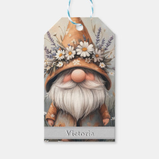 Whimsical Flower Gnome: Schattige Waterverf kunst Cadeaulabel