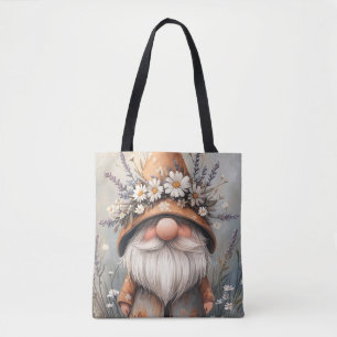 Whimsical Flower Gnome: Schattige Waterverf kunst Draagtas