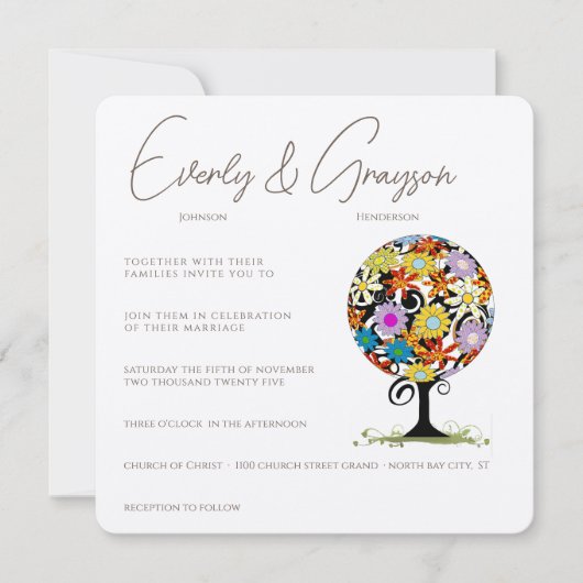 Whimsical Flower Love Tree Weddenschap Kaart (Voorkant)