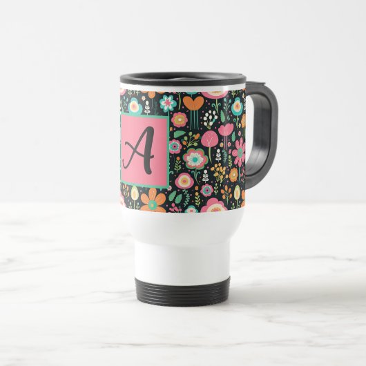 Whimsical Flower Patch op zwarte Mok (Voorkant rechts)