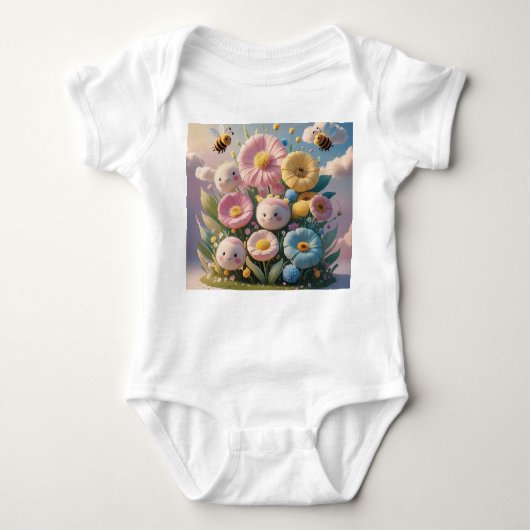 Whimsical Flowers and Bees Baby Kledingontwerp Romper (Voorkant)