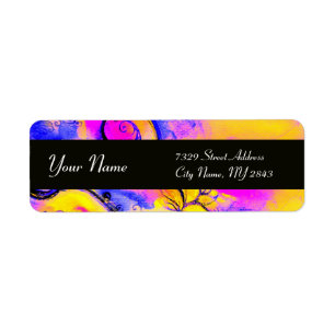 WHIMSICAL FLOWERS & BUTTERFLES blue roze yellow Etiket