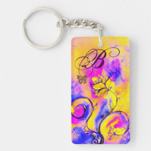 WHIMSICAL FLOWERS & BUTTERFLIES roze geel blauw Sleutelhanger