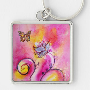 WHIMSICAL FLOWERS & BUTTERFLIES roze geel blauw Sleutelhanger