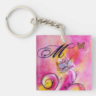 WHIMSICAL FLOWERS & BUTTERFLIES roze geel blauw Sleutelhanger