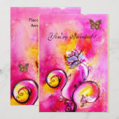 WHIMSICAL FLOWERS & BUTTERFLIES roze geel Kaart (Voorkant / Achterkant)