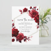 Whimsical Flowers Crimson Red Wedding Save The Date (Staand voorkant)