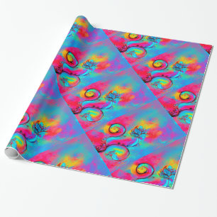 WHIMSICAL FLOWERS fuchsia roze geel, blauwgroen bl Cadeaupapier