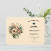 Whimsical Flowers in a Planter Pot Cute Graduation Kaart (Staand voorkant)