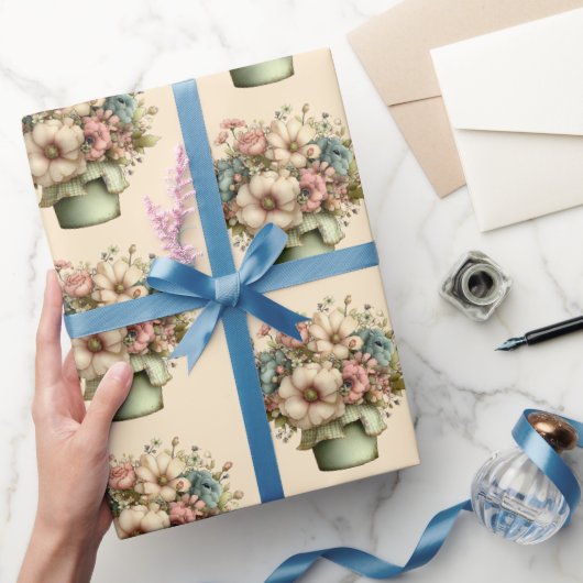 Whimsical Flowers in a Planter Pot Cute Pattern Cadeaupapier (Geschenken)