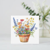 Whimsical Flowers in Pot Floral Illustration Kaart (Staand voorkant)