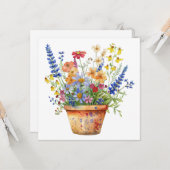 Whimsical Flowers in Pot Floral Illustration Kaart (Voorkant / Achterkant in situ)