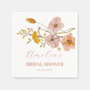 Whimsical Flowers, Pink Bohemian Flowers Napkins Servet