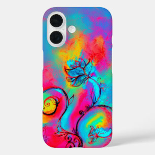 WHIMSICAL FLOWERS roze geel blauw iPhone 16 Hoesje