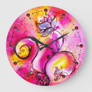 WHIMSICAL FLOWERS roze geel blauwgroen blauw Grote Klok