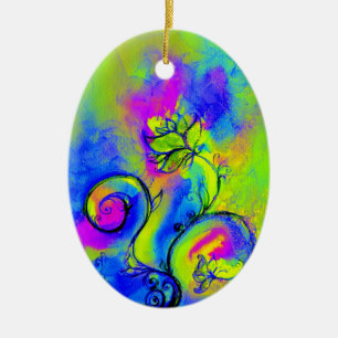 WHIMSICAL FLOWERS roze geel paars blauw Keramisch Ornament
