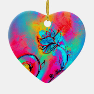 WHIMSICAL FLOWERS roze geel paars, blauwgroen blau Keramisch Ornament