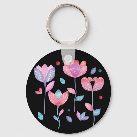 Whimsical Flowers  Sleutelhanger (Voorkant)