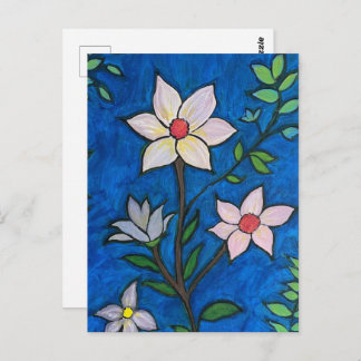 Whimsical Flowers with Blue Background  Briefkaart