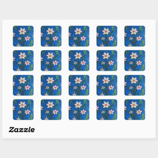 Whimsical Flowers with Blue Background  Vierkante Sticker
