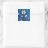 Whimsical Flowers with Blue Background  Vierkante Sticker (Tas)