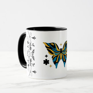 Whimsical Fluttering – Blue Butterfly Floral Art Mok