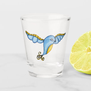 Whimsical Flying Blue Yellow Bird Fancy rollen Shot Glas