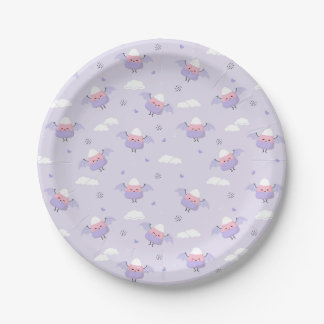 Whimsical Flying Candy Corn Bats op Lavendel Papieren Bordje