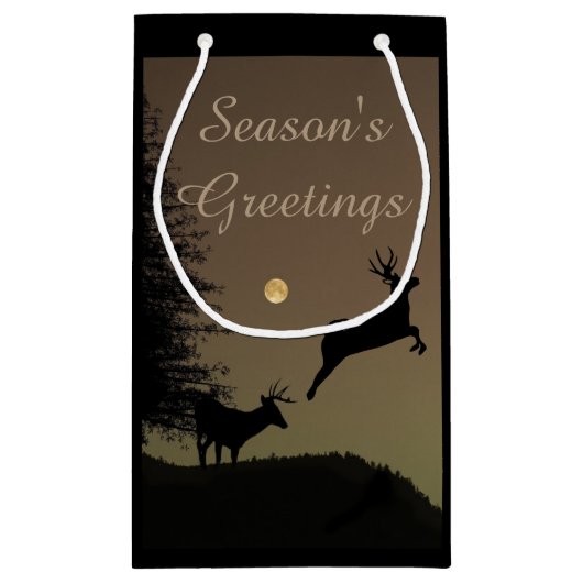 Whimsical Flying Reindeer Silhouette Personalized Klein Cadeauzakje (Achterkant)